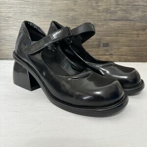 UNIF Shoes Mary Janes Women 9 Black Patent Chunky Heel Goth Bratz Rave Witchy